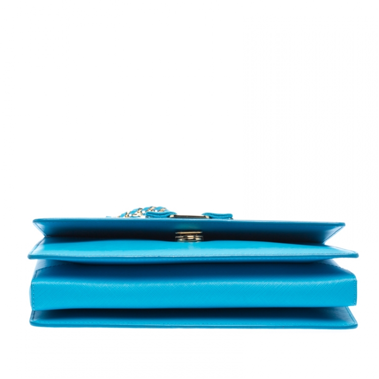 Pre Owned Salvatore Ferragamo Light Blue Leather Ginny Shoulder Bag