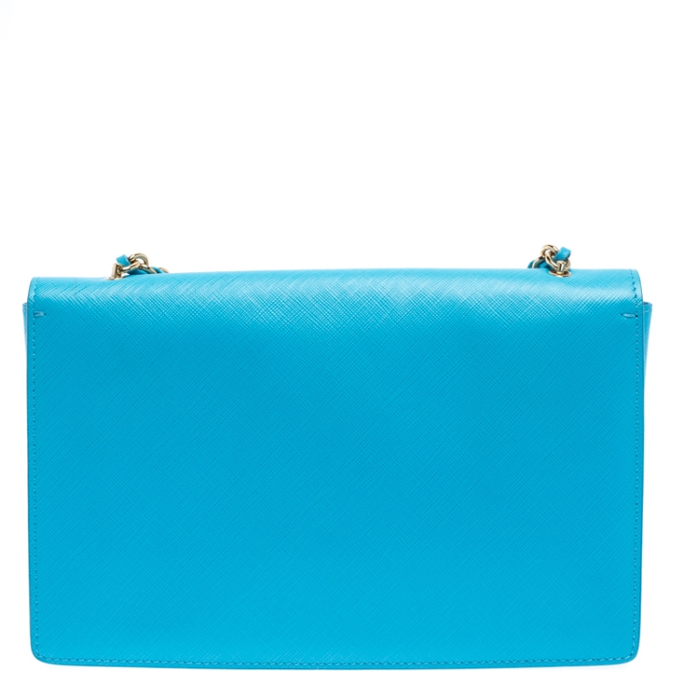 Pre Owned Salvatore Ferragamo Light Blue Leather Ginny Shoulder Bag