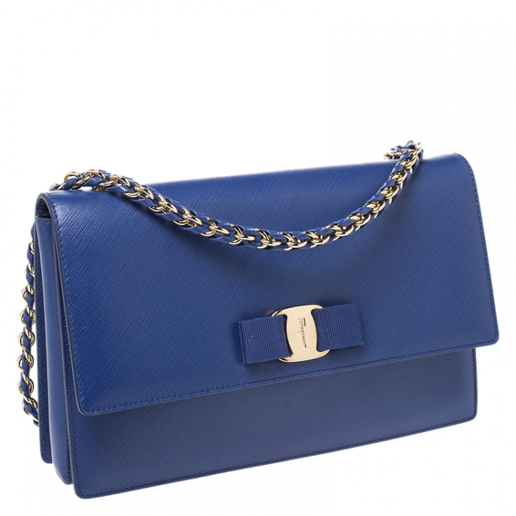 مملوكة مسبقًا Salvatore Ferragamo Electric Blue Leather Ginny Shoulder Bag
