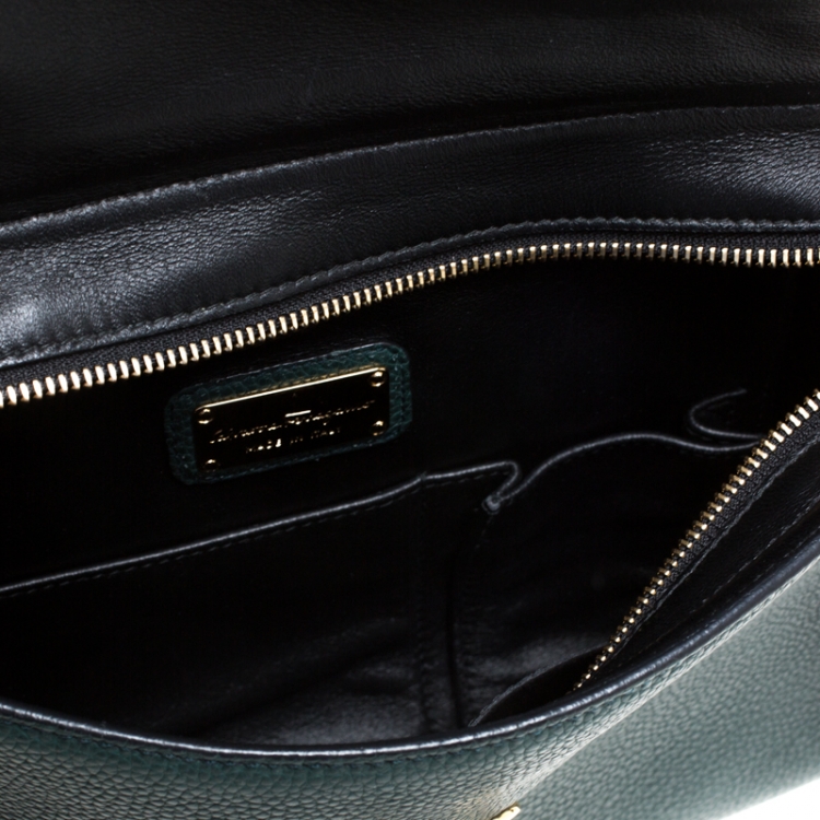 Pre Owned Salvatore Ferragamo Petroleum Green Leather Medium Sofia Top Handle Bag