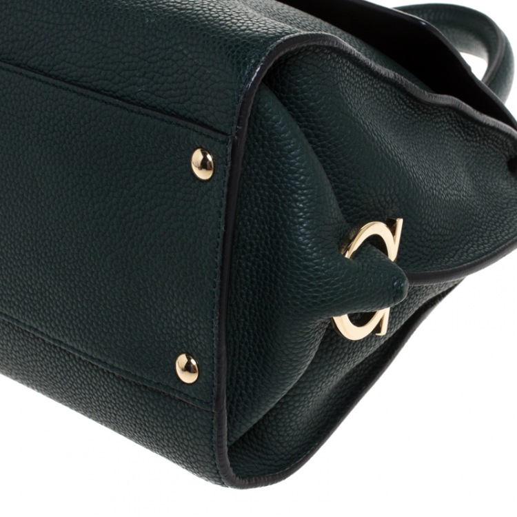 Pre Owned Salvatore Ferragamo Petroleum Green Leather Medium Sofia Top Handle Bag