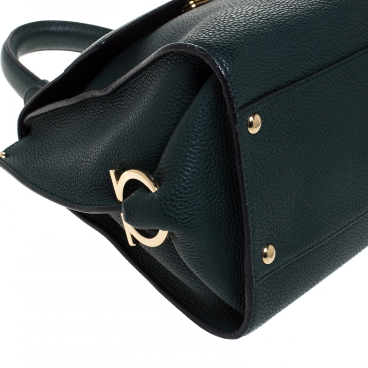 Pre Owned Salvatore Ferragamo Petroleum Green Leather Medium Sofia Top Handle Bag