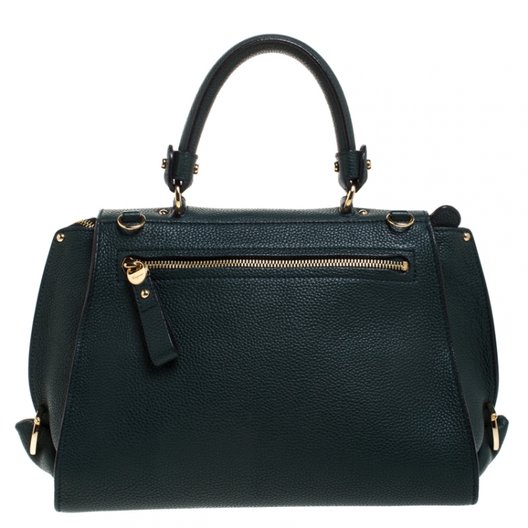 Pre Owned Salvatore Ferragamo Petroleum Green Leather Medium Sofia Top Handle Bag