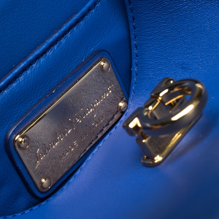 Pre Owned Salvatore Ferragamo Blue Leather Mini Sofia Top Handle Bag