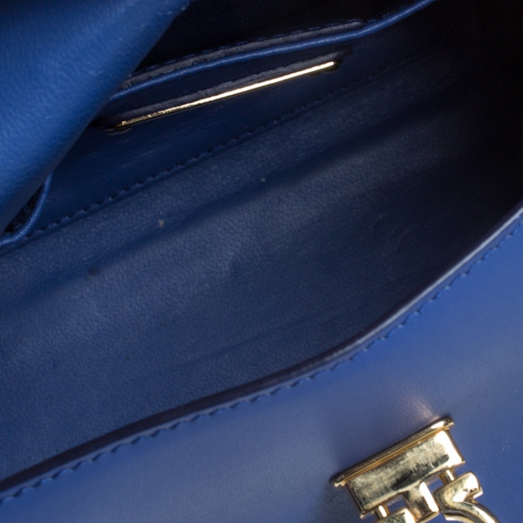 Pre Owned Salvatore Ferragamo Blue Leather Mini Sofia Top Handle Bag