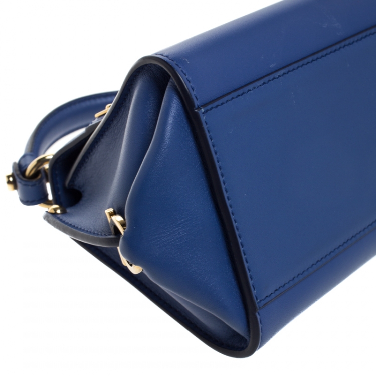 Pre Owned Salvatore Ferragamo Blue Leather Mini Sofia Top Handle Bag