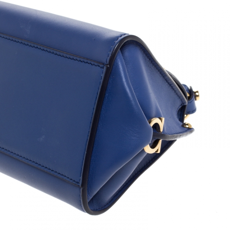 Pre Owned Salvatore Ferragamo Blue Leather Mini Sofia Top Handle Bag