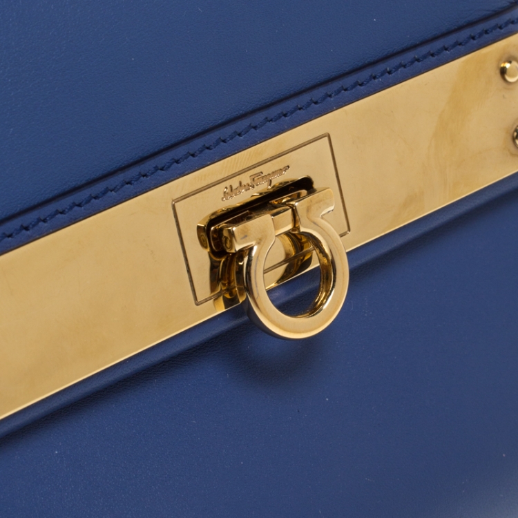Pre Owned Salvatore Ferragamo Blue Leather Mini Sofia Top Handle Bag