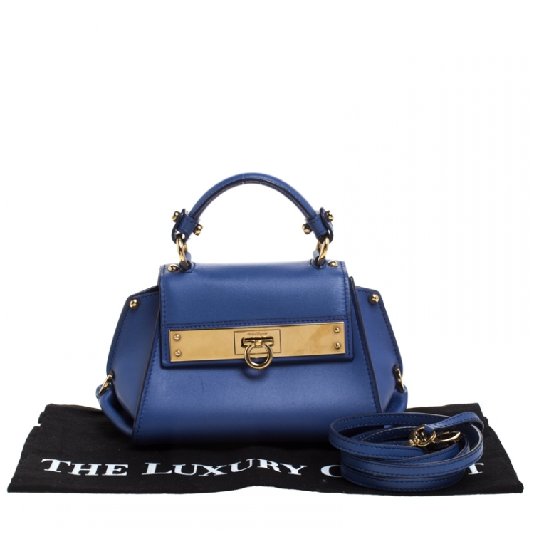 Pre Owned Salvatore Ferragamo Blue Leather Mini Sofia Top Handle Bag