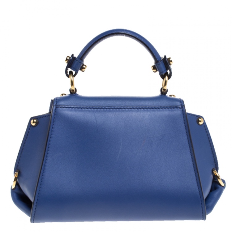 Pre Owned Salvatore Ferragamo Blue Leather Mini Sofia Top Handle Bag