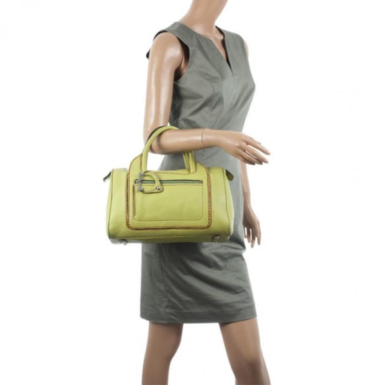 Pre Owned Salvatore Ferragamo Apple Green Leather Boston Bag