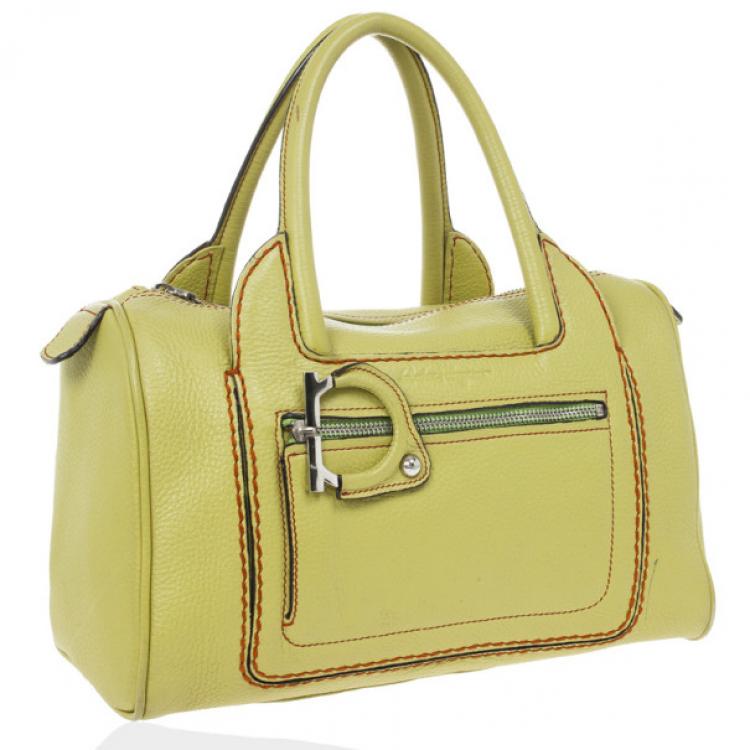Pre Owned Salvatore Ferragamo Apple Green Leather Boston Bag