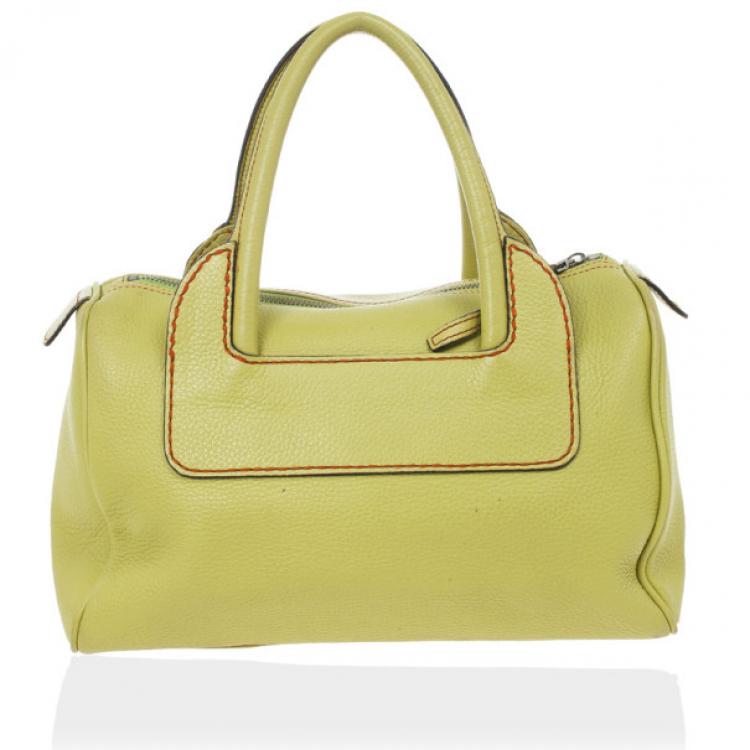 Pre Owned Salvatore Ferragamo Apple Green Leather Boston Bag