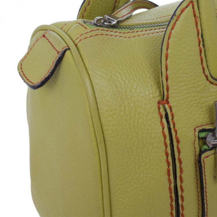Pre Owned Salvatore Ferragamo Apple Green Leather Boston Bag