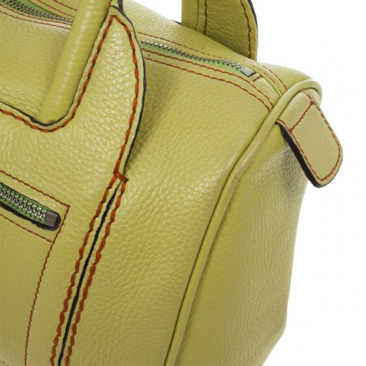 Pre Owned Salvatore Ferragamo Apple Green Leather Boston Bag