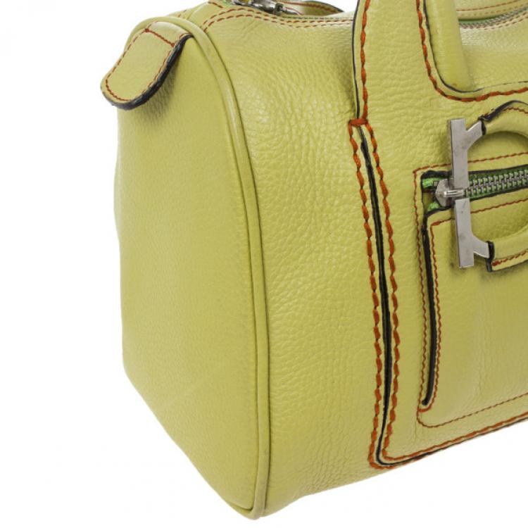 Pre Owned Salvatore Ferragamo Apple Green Leather Boston Bag