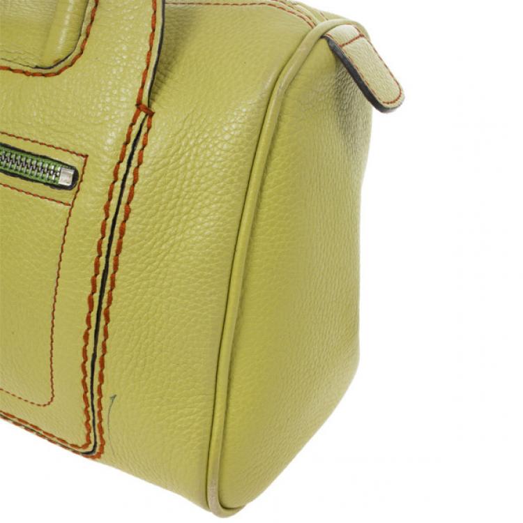 Pre Owned Salvatore Ferragamo Apple Green Leather Boston Bag