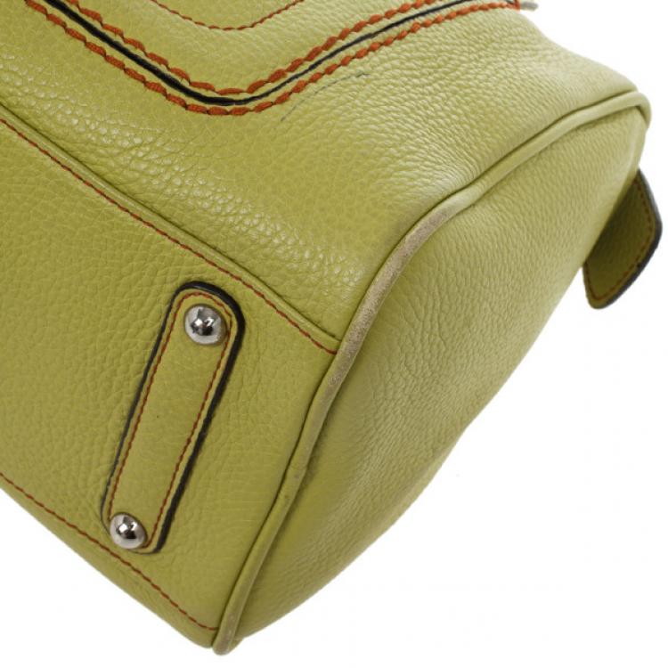 Pre Owned Salvatore Ferragamo Apple Green Leather Boston Bag