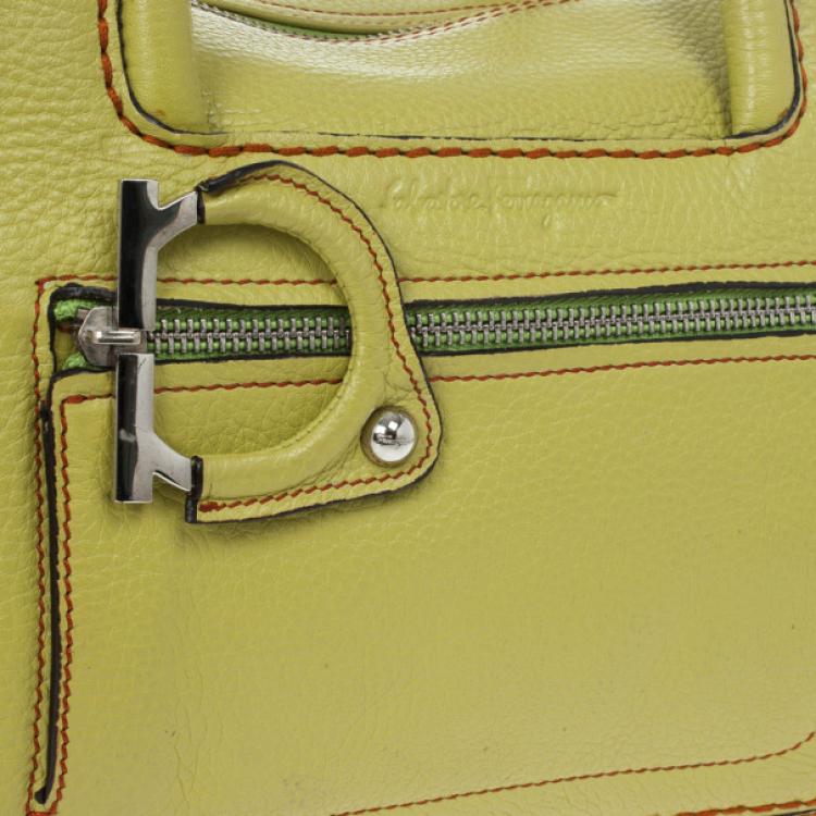 Pre Owned Salvatore Ferragamo Apple Green Leather Boston Bag