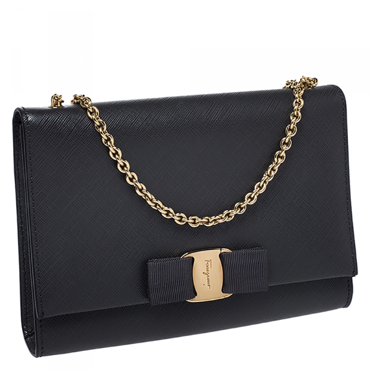 Pre Owned Salvatore Ferragamo Dark Grey Leather Ginny Crossbody Bag