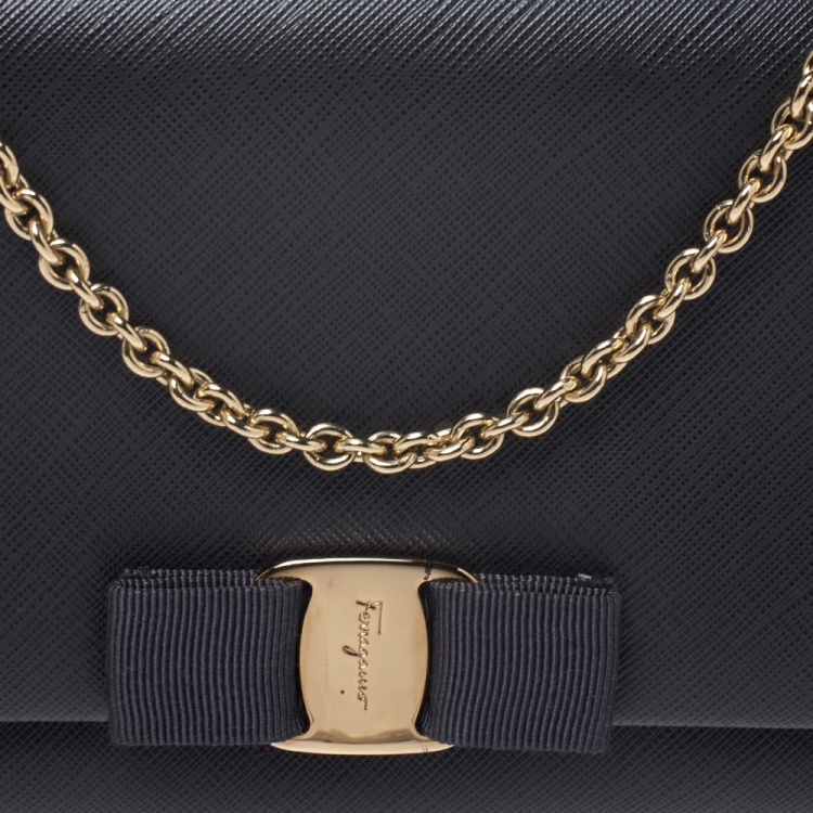 Pre Owned Salvatore Ferragamo Dark Grey Leather Ginny Crossbody Bag