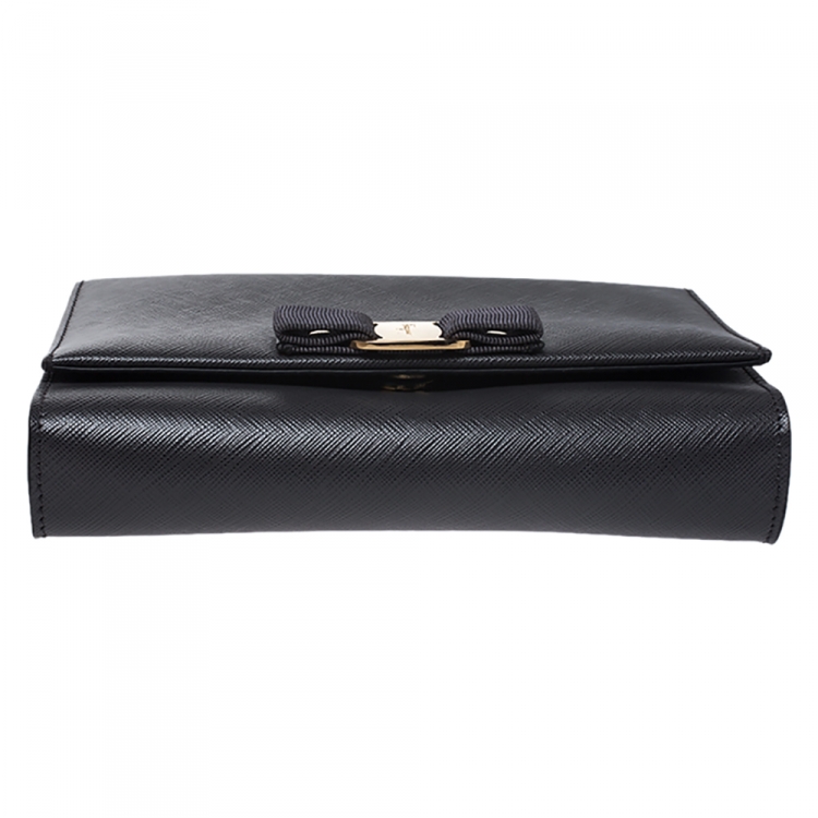 Pre Owned Salvatore Ferragamo Dark Grey Leather Ginny Crossbody Bag