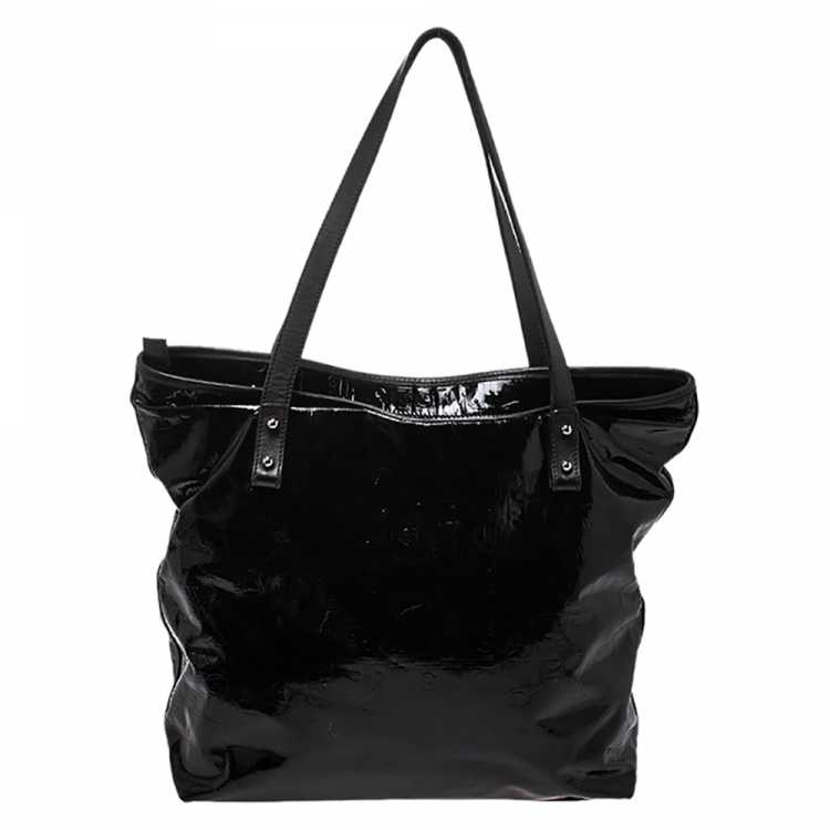 Pre Owned Salvatore Ferragamo Black Patent Leather Shopper Tote
