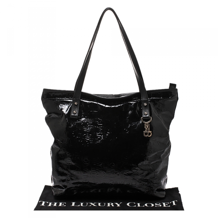 Pre Owned Salvatore Ferragamo Black Patent Leather Shopper Tote