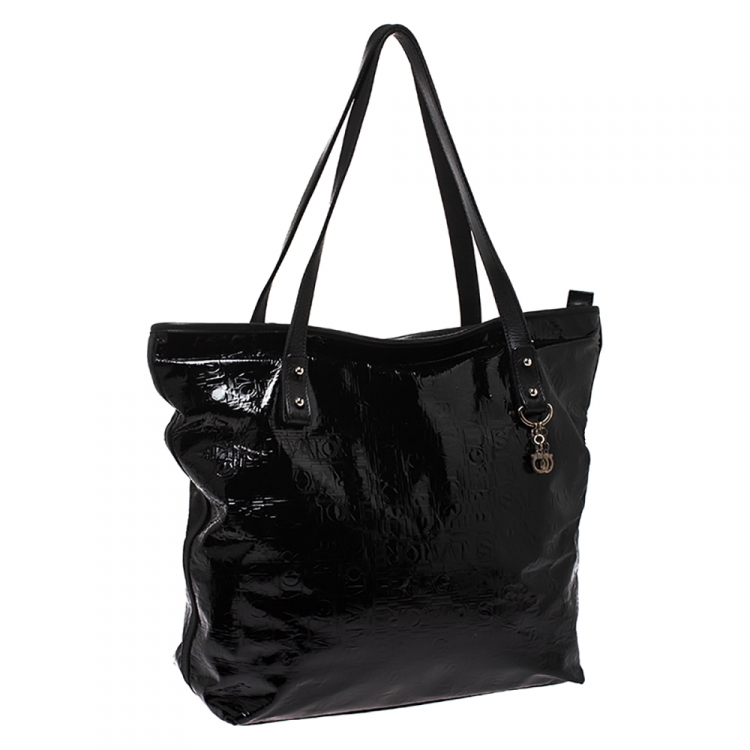Pre Owned Salvatore Ferragamo Black Patent Leather Shopper Tote