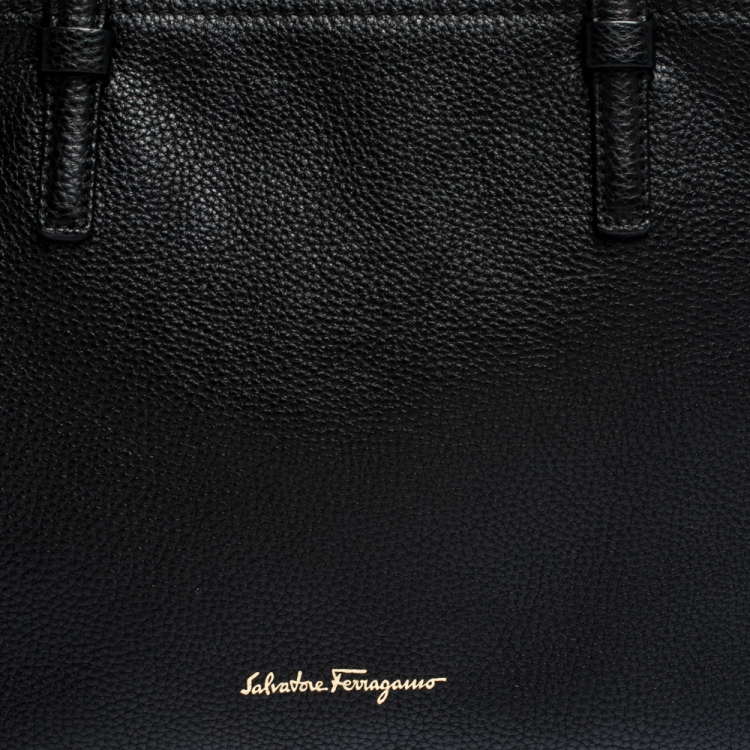 Pre Owned Salvatore Ferragamo Black Pebbled Leather Medium Amy Tote Bag