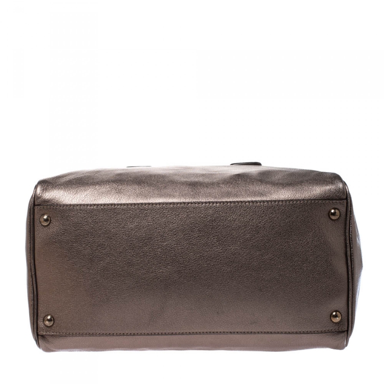 Pre Owned Salvatore Ferragamo Metallic Grey Leather Isabel Boston Bag
