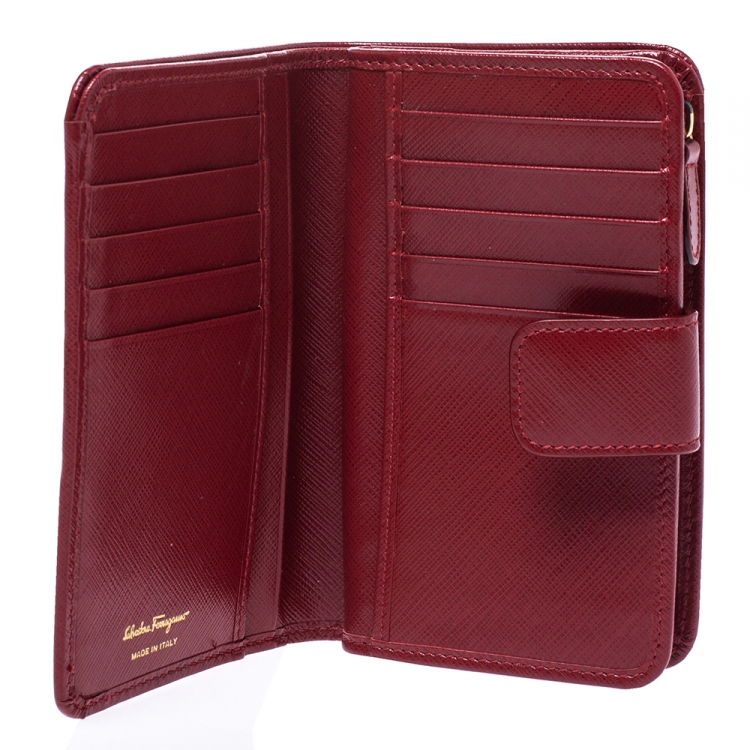 Pre Owned Salvatore Ferragamo Red Leater Gancini French Wallet