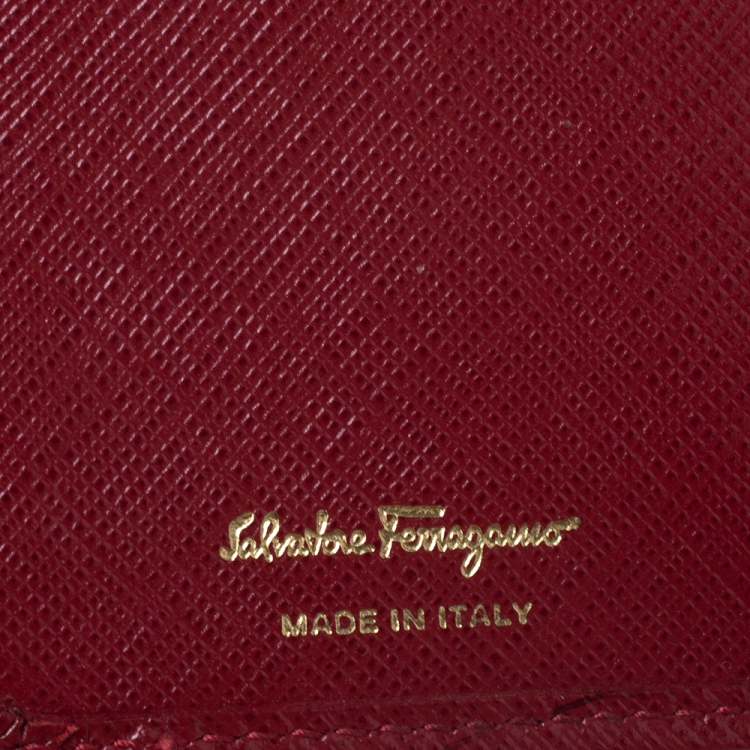 Pre Owned Salvatore Ferragamo Red Leater Gancini French Wallet