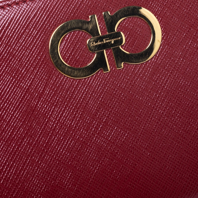 Pre Owned Salvatore Ferragamo Red Leater Gancini French Wallet