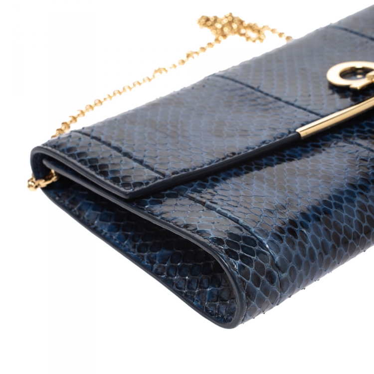 Pre Owned Salvatore Ferragamo Blue Python Chain Clutch