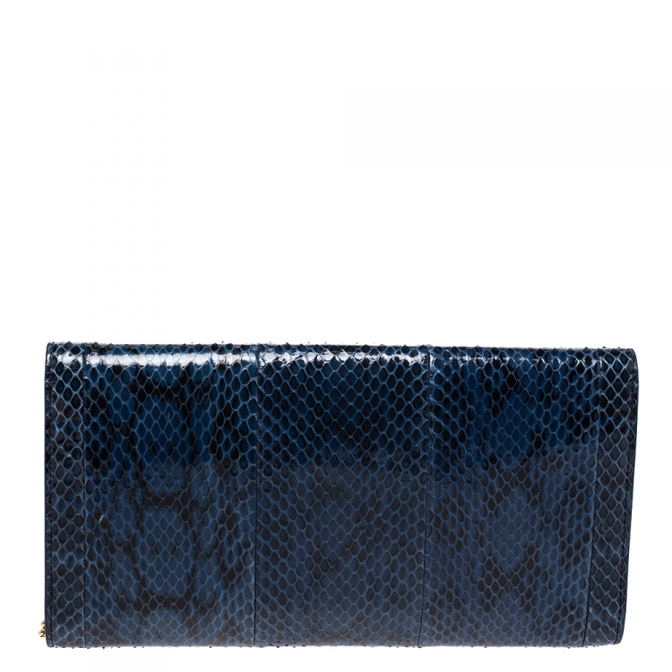 Pre Owned Salvatore Ferragamo Blue Python Chain Clutch
