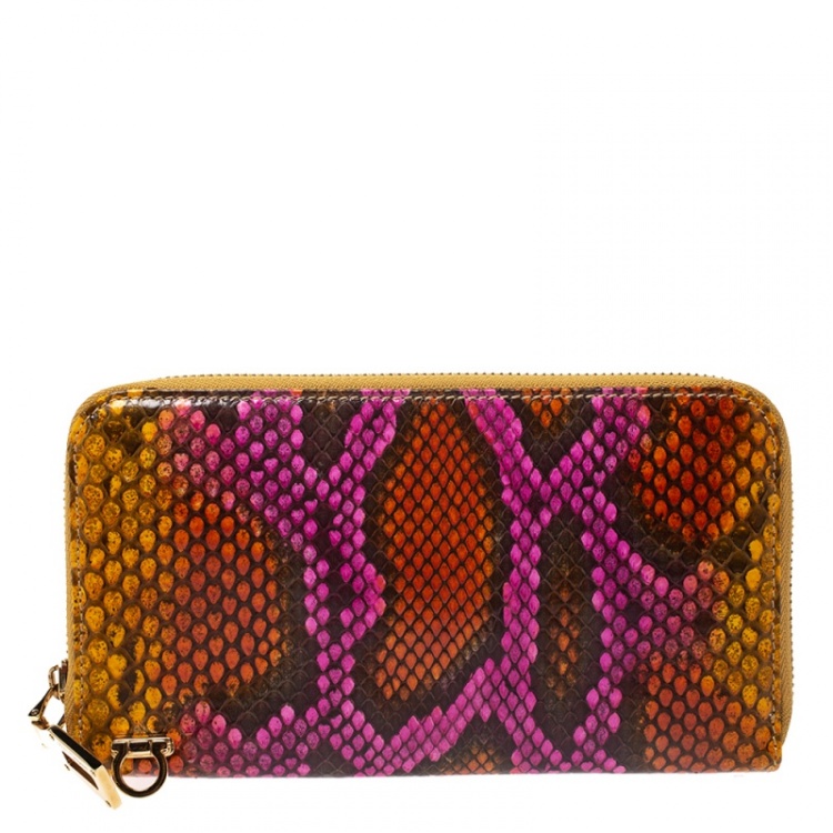 Pre Owned Salvatore Ferragamo Multicolor Snakeskin Effect Leather Limited Edition Zip Around Wallet