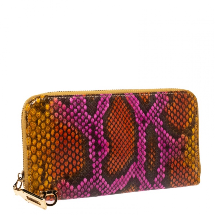 Pre Owned Salvatore Ferragamo Multicolor Snakeskin Effect Leather Limited Edition Zip Around Wallet