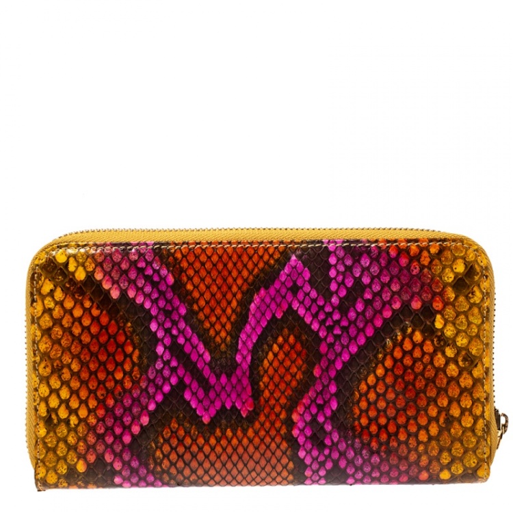 Pre Owned Salvatore Ferragamo Multicolor Snakeskin Effect Leather Limited Edition Zip Around Wallet