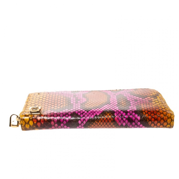 Pre Owned Salvatore Ferragamo Multicolor Snakeskin Effect Leather Limited Edition Zip Around Wallet