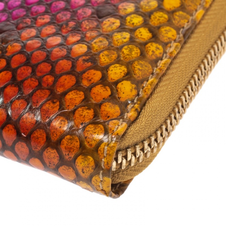 Pre Owned Salvatore Ferragamo Multicolor Snakeskin Effect Leather Limited Edition Zip Around Wallet