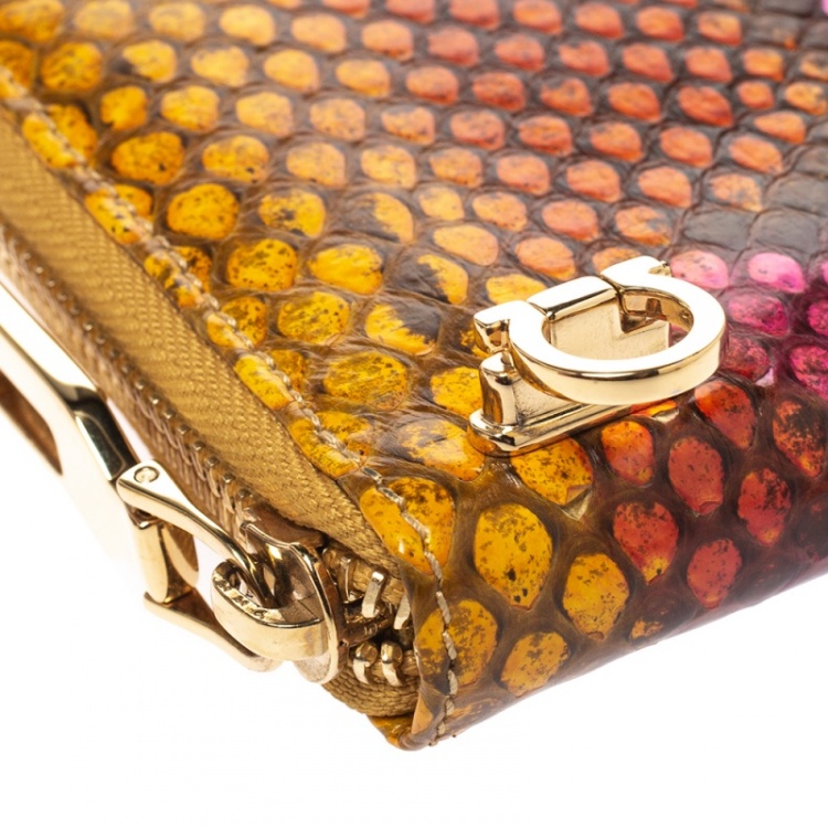 Pre Owned Salvatore Ferragamo Multicolor Snakeskin Effect Leather Limited Edition Zip Around Wallet