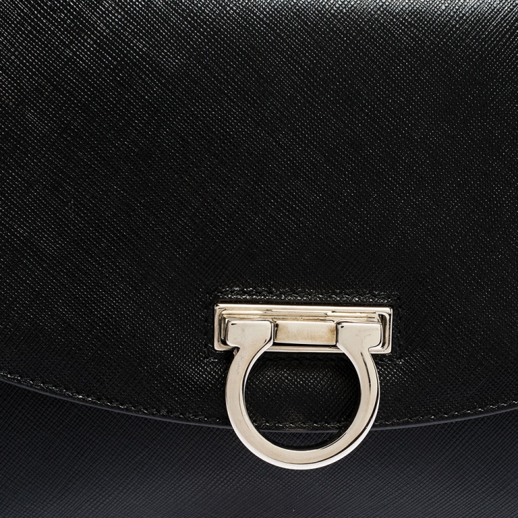 Pre Owned Salvatore Ferragamo Black Leather Flap Shoulder Bag