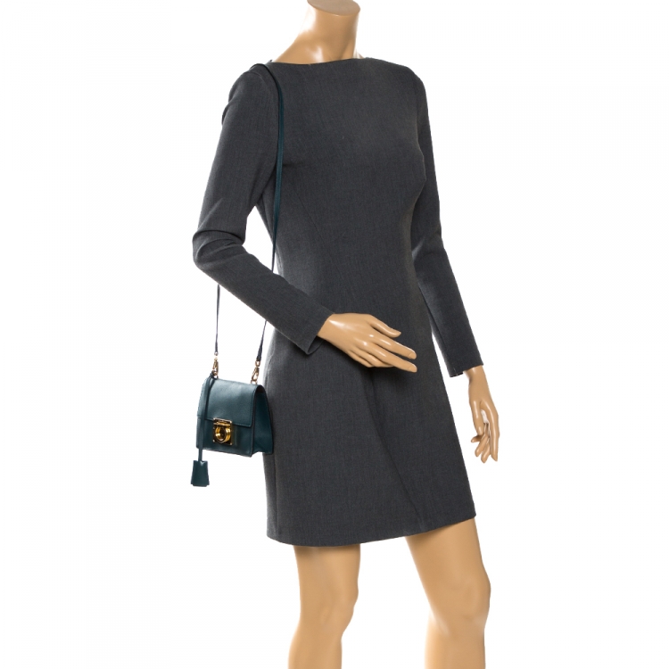 Pre Owned Salvatore Ferragamo Dark Green Leather Marisol Crossbody Bag