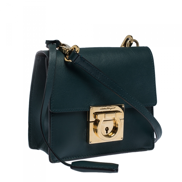 Pre Owned Salvatore Ferragamo Dark Green Leather Marisol Crossbody Bag
