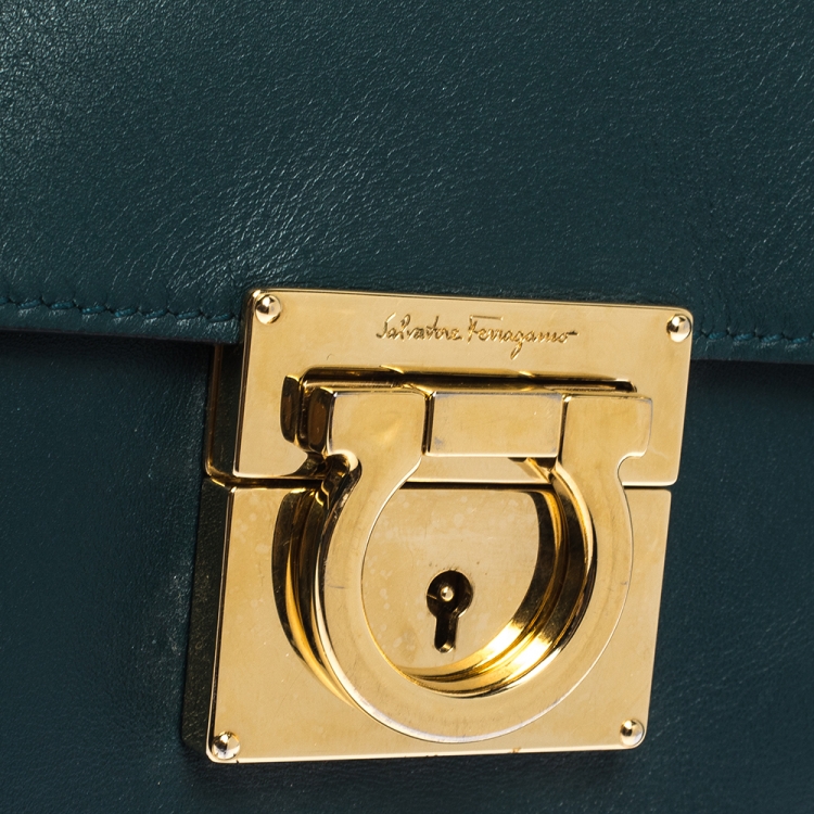 Pre Owned Salvatore Ferragamo Dark Green Leather Marisol Crossbody Bag