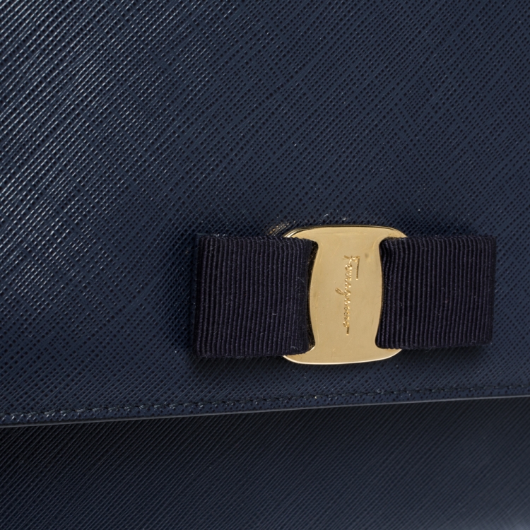 Pre Owned Salvatore Ferragamo Dark Blue Leather Ginny Shoulder Bag