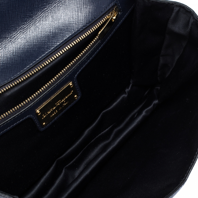 Pre Owned Salvatore Ferragamo Dark Blue Leather Ginny Shoulder Bag