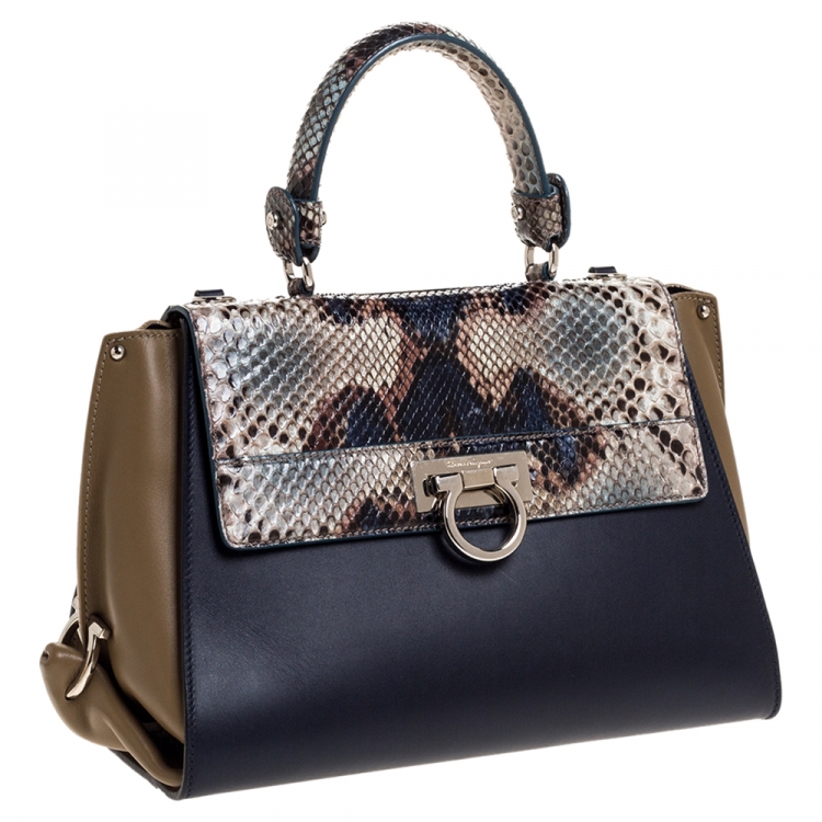 Pre Owned Salvatore Ferragamo Multicolor Leather and Python Medium Sofia Top Handle Bag