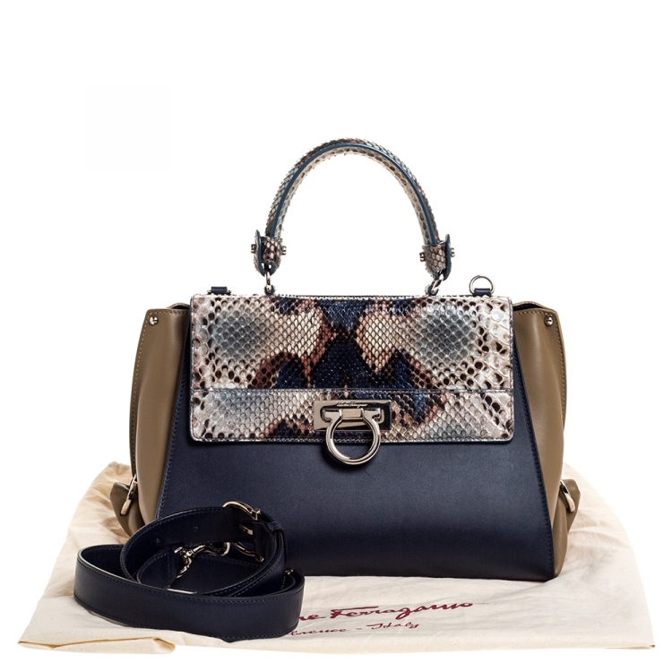 Pre Owned Salvatore Ferragamo Multicolor Leather and Python Medium Sofia Top Handle Bag